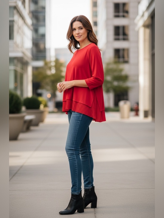 Ali Miles Tops - Ali Miles flowy, layered design, featuring a smooth popover top layer & pleated